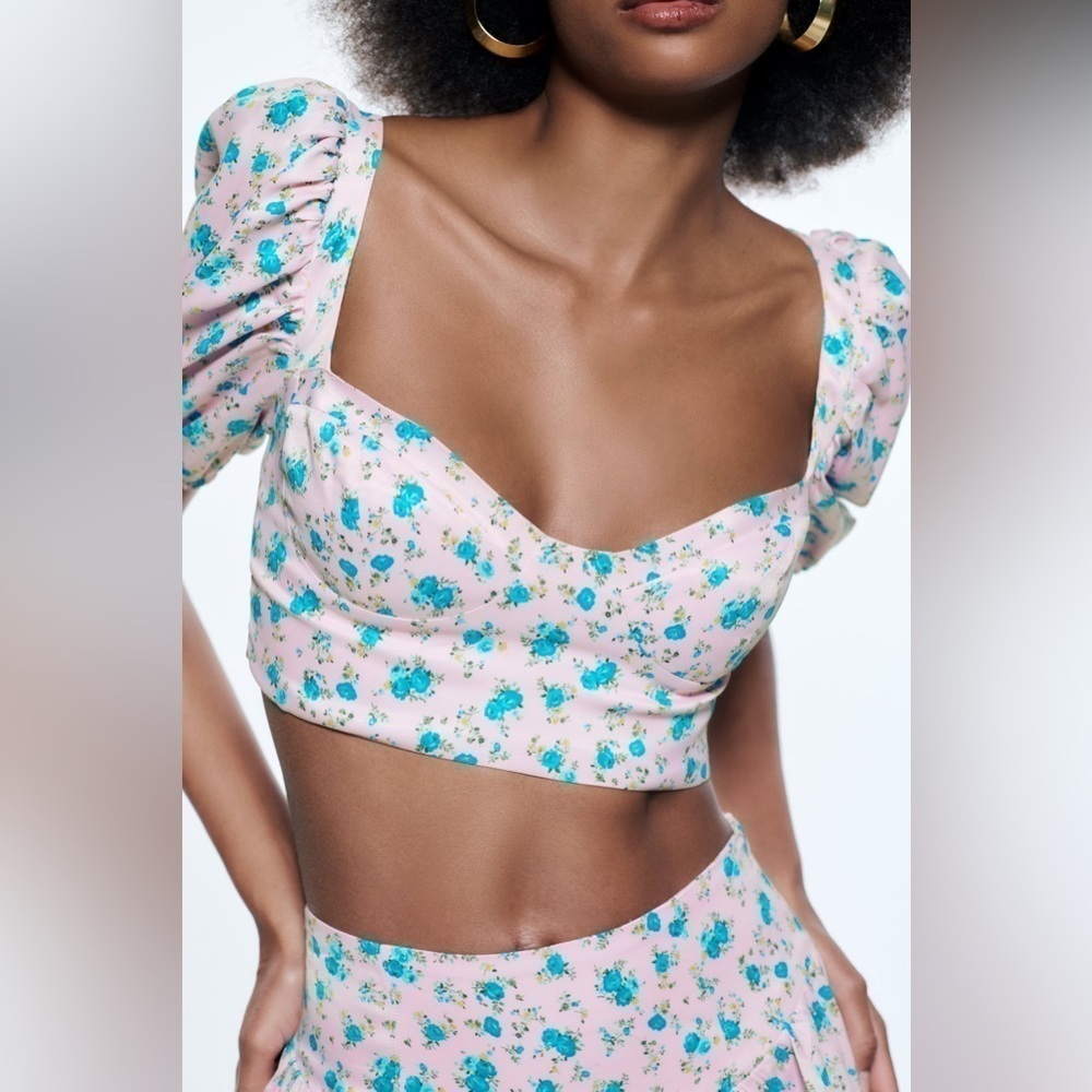 NWT Zara Satin Effect Floral Corset Crop Top